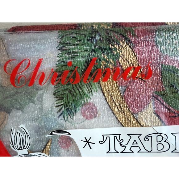 Vintage Vinyl Poinsettia Christmas Tablecloth 52" x 70" Waterproof NOS - Picture 4 of 9